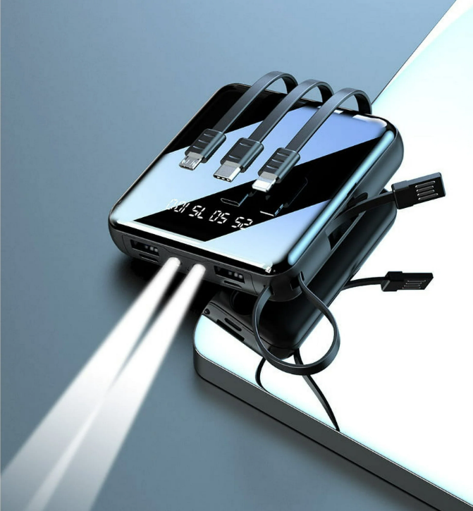 20000mAh Mini Power Bank with 4 Built-in Cables - Fast Charging & Portable Backup (NGP-140) - Image 3