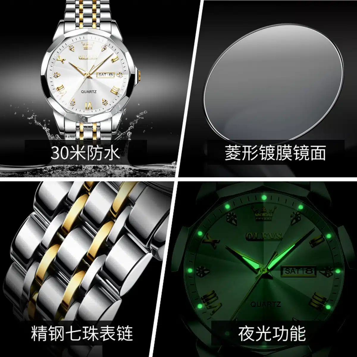 OLEVS 9931 Quartz Watch For Men – Rhombus Mirror Stainless Steel Waterproof Luxury Wristwatch (White Edition) | NGW-177 - Image 2