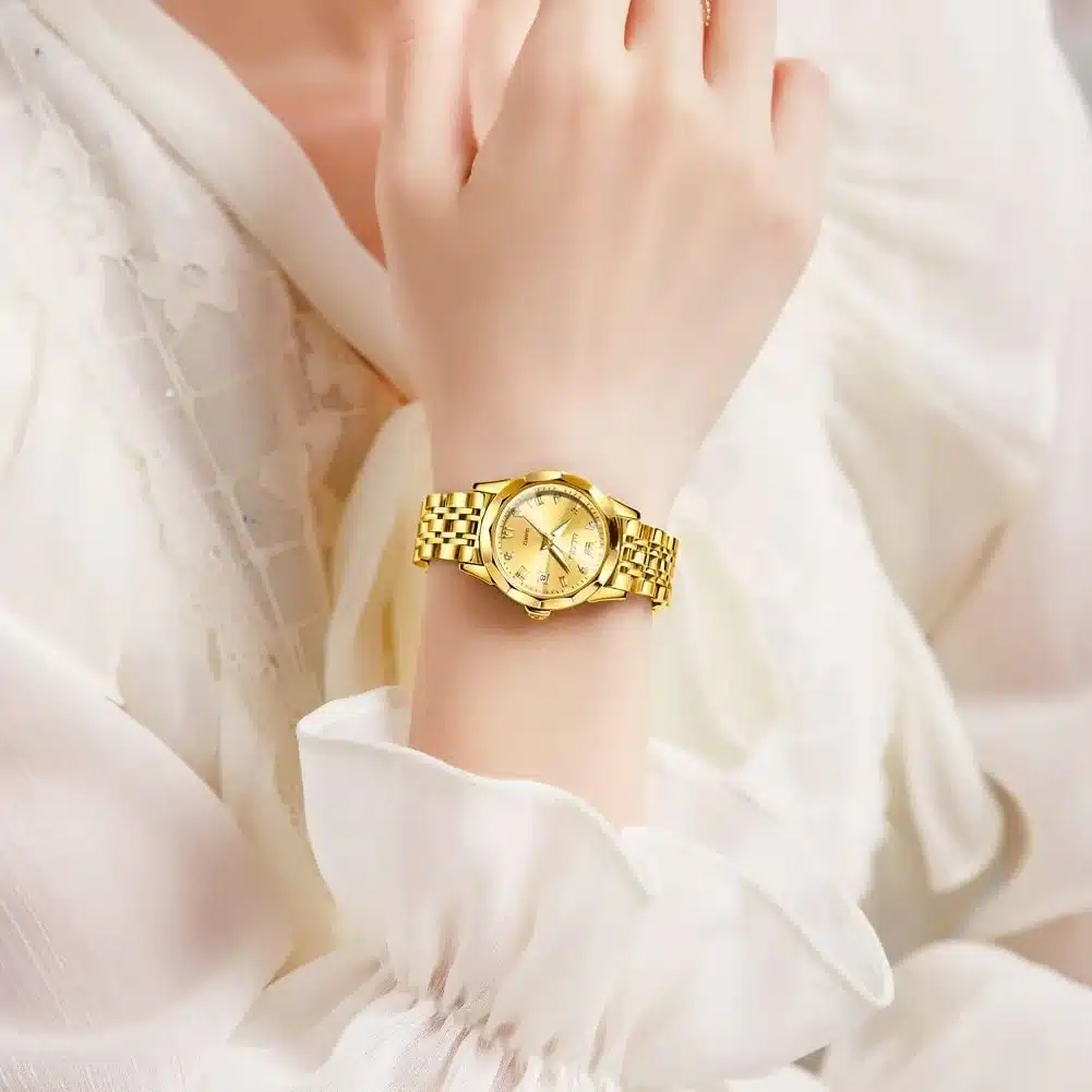 Olevs Original Women’s Analog Quartz Stainless Steel Luxury Watch – Luminous Date Display (Two-Tone) | NGW-179 - Image 2