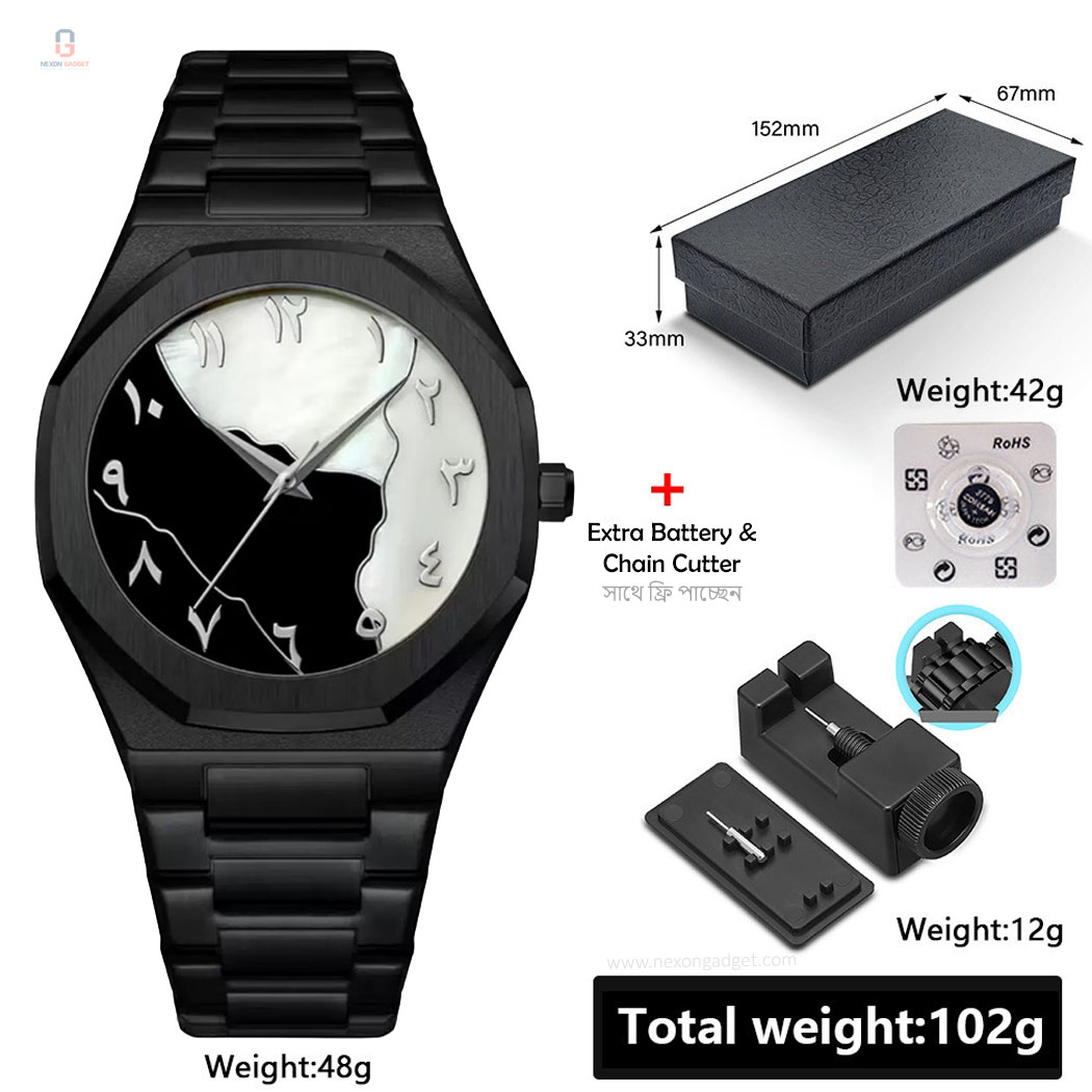 Arabic Digit Carbon Fiber Body Men’s Watch – Black & Silver | Code: NGW162