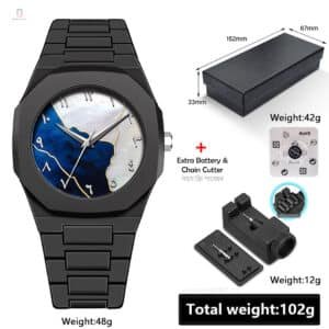 Arabic Digit Carbon Fiber Body Men’s Watch – White & Blue | Code: NGW163