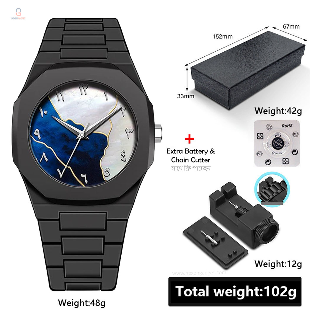 Arabic Digit Carbon Fiber Body Men’s Watch – White & Blue | Code: NGW163
