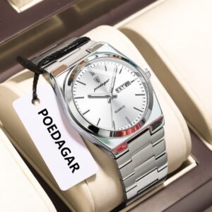 POEDAGAR 930 Business Waterproof Luminous Steel Square Quartz Men Watch- Silver | NGW-191