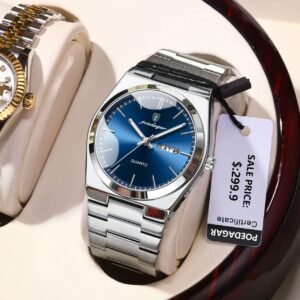POEDAGAR 930 Business Waterproof Luminous Steel Square Quartz Men Watch- Blue | NGW-192